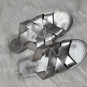 Madewell boardwalk woven slide sandal slip on flat metallic